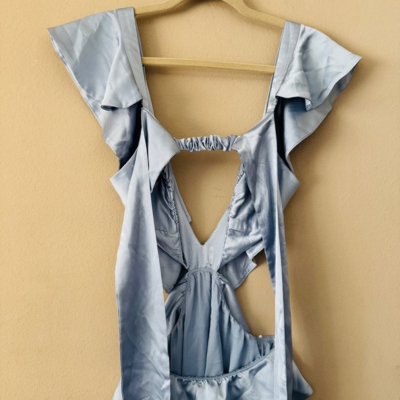 Show Me Your MuMu Zoey Midi Dress Steel Blue Luxe Satin Size S - Picture 6 of 10